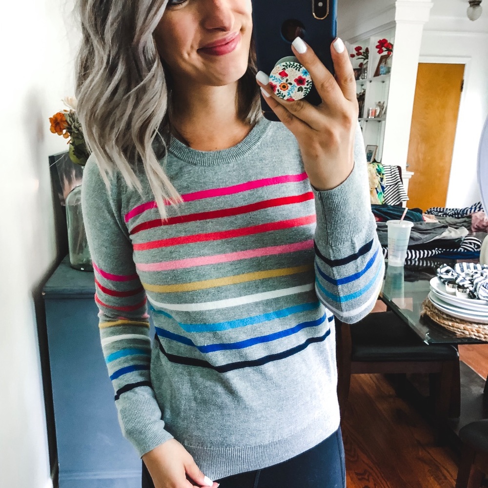 GAP Grey Multicolor Striped Sweater XS - Picture 2 of 8